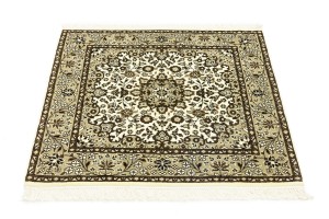 Cream Brown Floral 3X3 Kirman Oriental Square Rug