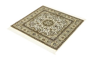 Cream Brown Floral 3X3 Kirman Oriental Square Rug
