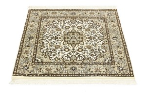 Cream Brown Floral 3X3 Kirman Oriental Square Rug