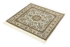 Cream Brown Floral 3X3 Kirman Oriental Square Rug