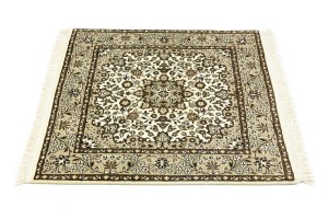 Cream Brown Floral 3X3 Kirman Oriental Square Rug