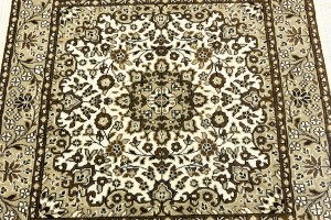 Cream Brown Floral 3X3 Kirman Oriental Square Rug