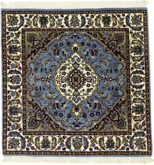 Blue Cream Floral 3X3 Kirman Oriental Square Rug