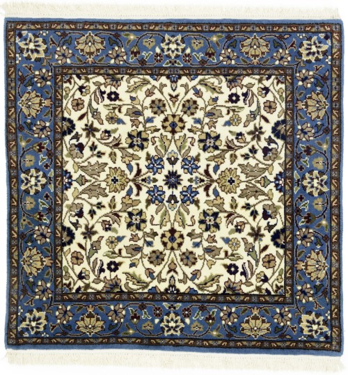 Cream Blue Floral 3X3 Kirman Oriental Square Rug