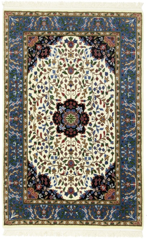 Cream & Blue Floral 3X4 Kirman Oriental Rug