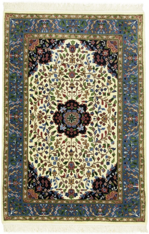 Cream & Blue Floral 3X4 Kirman Oriental Rug