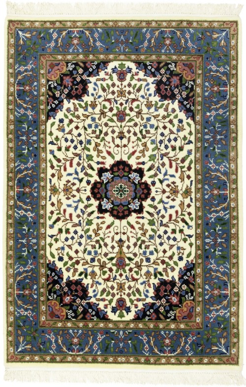 Cream & Blue Floral 3X4 Kirman Oriental Rug