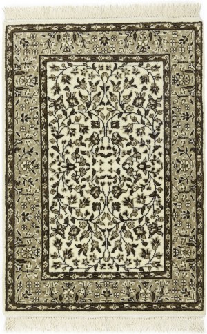 Cream & Brown Floral 2X3 Kirman Oriental Rug