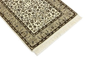 Cream & Brown Floral 2X3 Kirman Oriental Rug