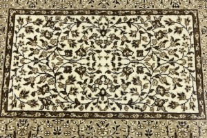 Cream & Brown Floral 2X3 Kirman Oriental Rug