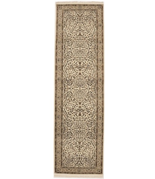 Cream Brown Floral 3X10 Kirman Oriental Runner Rug