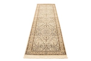 Cream Brown Floral 3X10 Kirman Oriental Runner Rug