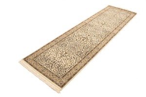 Cream Brown Floral 3X10 Kirman Oriental Runner Rug
