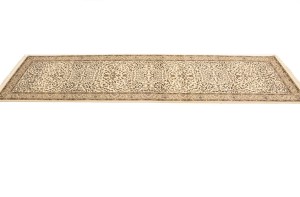 Cream Brown Floral 3X10 Kirman Oriental Runner Rug