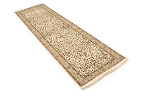 Cream Brown Floral 3X10 Kirman Oriental Runner Rug