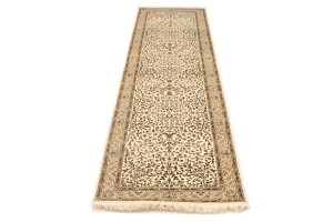 Cream Brown Floral 3X10 Kirman Oriental Runner Rug