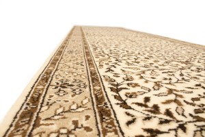 Cream Brown Floral 3X10 Kirman Oriental Runner Rug