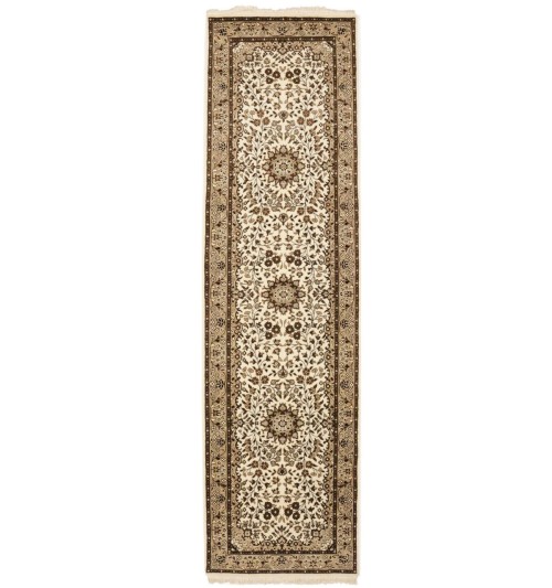 Cream Brown Floral 3X10 Kirman Oriental Runner Rug