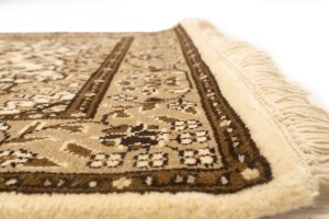 Cream Brown Floral 3X10 Kirman Oriental Runner Rug