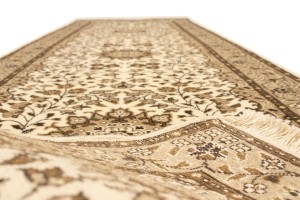Cream Brown Floral 3X10 Kirman Oriental Runner Rug