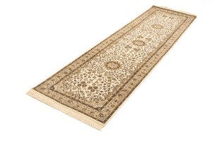 Cream Brown Floral 3X10 Kirman Oriental Runner Rug