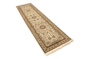 Cream Brown Floral 3X10 Kirman Oriental Runner Rug