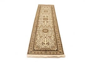 Cream Brown Floral 3X10 Kirman Oriental Runner Rug