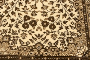 Cream Brown Floral 3X10 Kirman Oriental Runner Rug