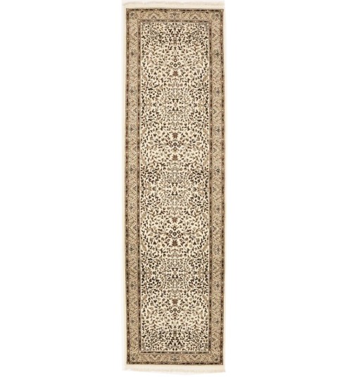 Cream Brown Floral 3X10 Kirman Oriental Runner Rug