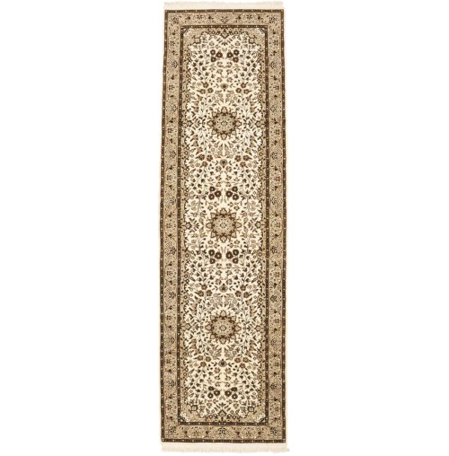 Cream Brown Floral 2'7X9'3 Kirman Oriental Runner Rug