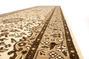 Cream Brown Floral 2'7X9'3 Kirman Oriental Runner Rug