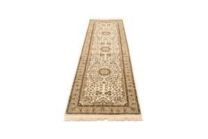 Cream Brown Floral 2'7X9'3 Kirman Oriental Runner Rug