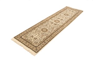 Cream Brown Floral 2'7X9'3 Kirman Oriental Runner Rug