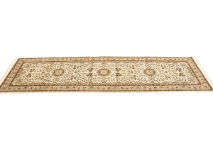 Cream Brown Floral 2'7X9'3 Kirman Oriental Runner Rug