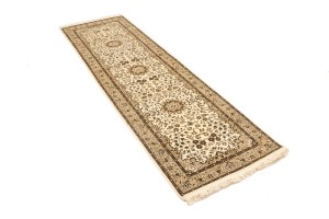 Cream Brown Floral 2'7X9'3 Kirman Oriental Runner Rug