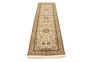 Cream Brown Floral 2'7X9'3 Kirman Oriental Runner Rug