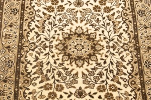 Cream Brown Floral 2'7X9'3 Kirman Oriental Runner Rug