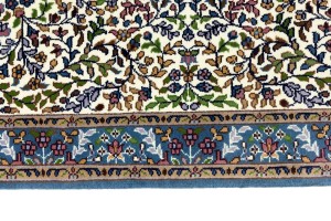 Cream & Blue Floral 3X10 Kirman Oriental Runner Rug