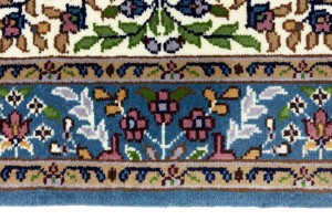 Cream & Blue Floral 3X10 Kirman Oriental Runner Rug
