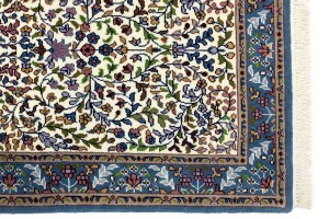 Cream & Blue Floral 3X10 Kirman Oriental Runner Rug