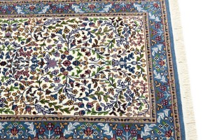 Cream & Blue Floral 3X10 Kirman Oriental Runner Rug