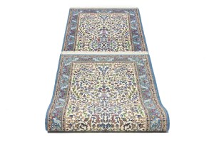 Cream & Blue Floral 3X10 Kirman Oriental Runner Rug