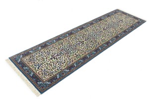 Cream & Blue Floral 3X10 Kirman Oriental Runner Rug