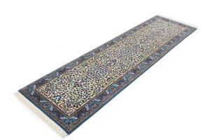 Cream & Blue Floral 3X10 Kirman Oriental Runner Rug