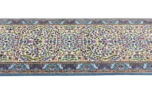 Cream & Blue Floral 3X10 Kirman Oriental Runner Rug