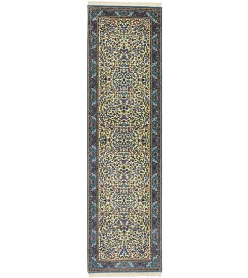 Cream & Blue Floral 3X10 Kirman Oriental Runner Rug