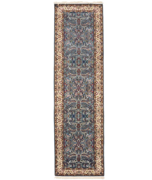 Blue & Cream Floral 3X10 Kirman Oriental Runner Rug