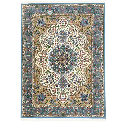 Cream & Blue Floral 6X8 Kirman Oriental Rug