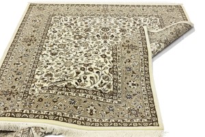 Cream Brown Floral 6X8 Kirman Oriental Rug