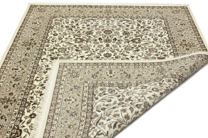 Cream Brown Floral 6X8 Kirman Oriental Rug
